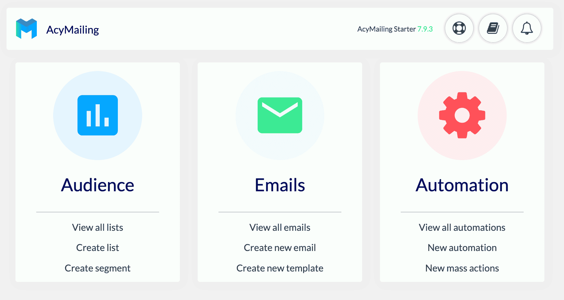AcyMailing dashboard.