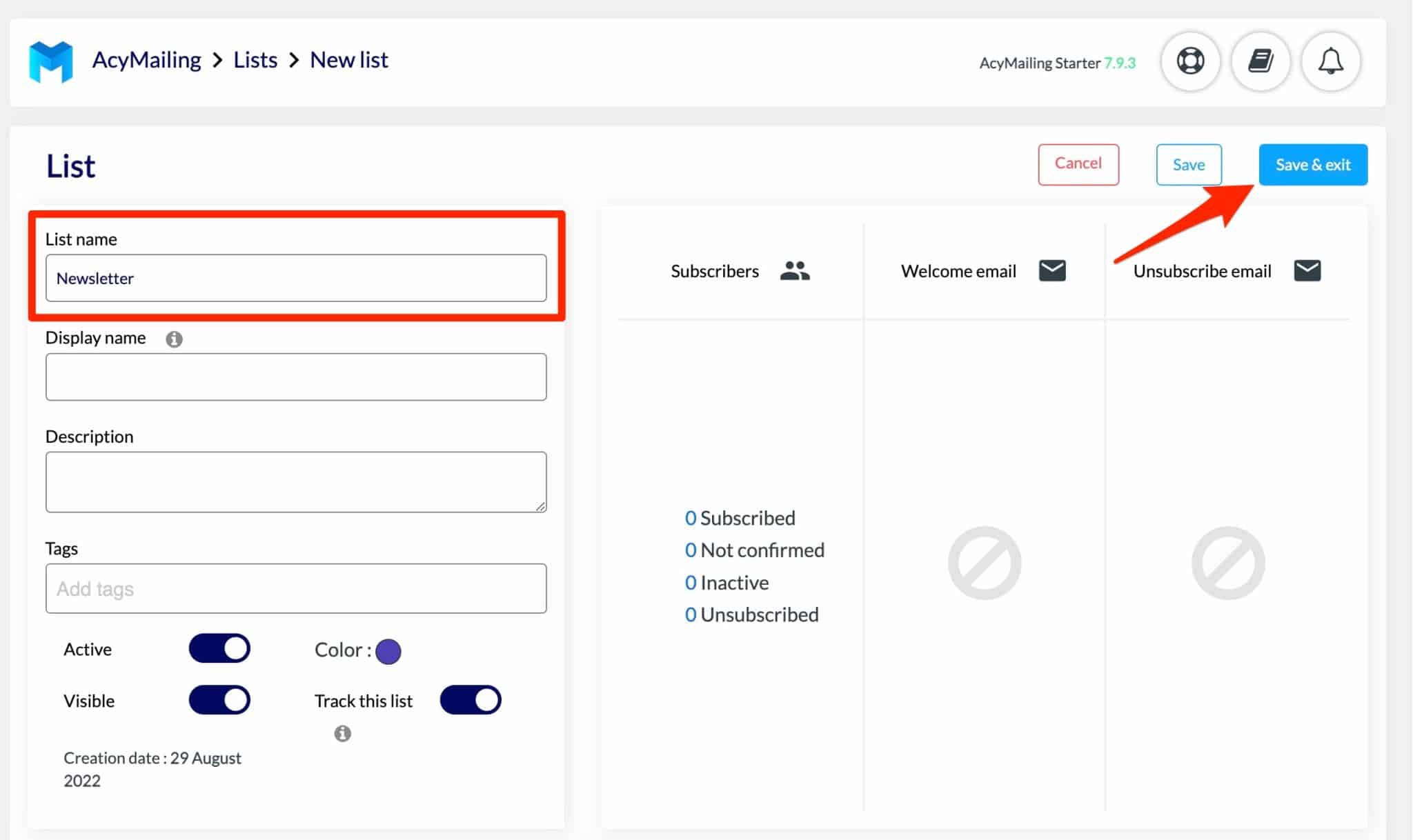 Create a new list with AcyMailing.