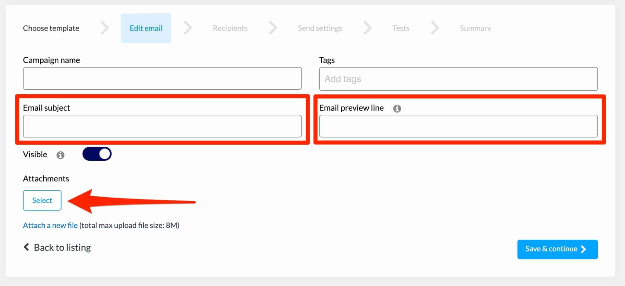Before sending, you can add an email subject and preview text.