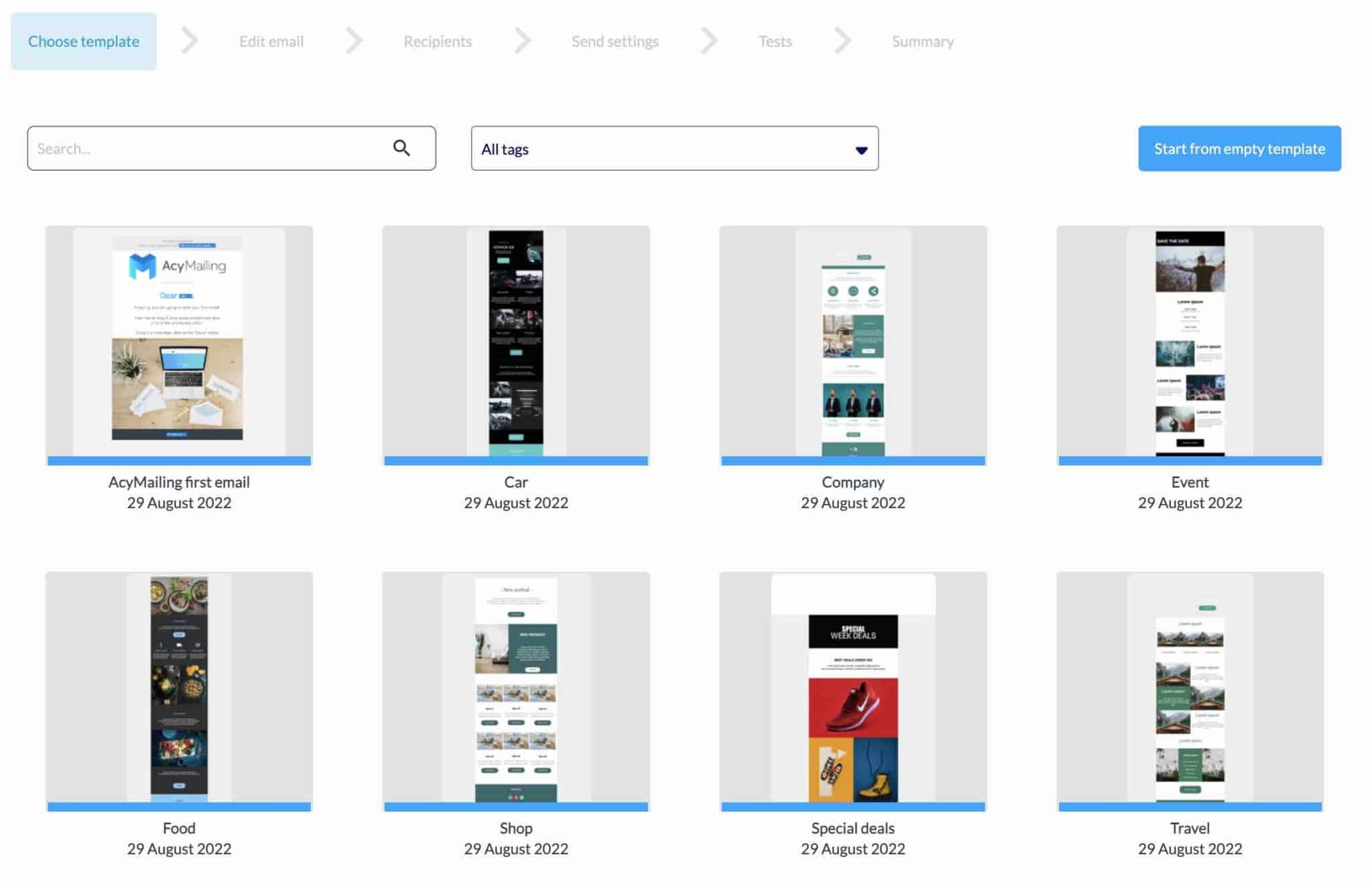 AcyMailing offers eight email templates.