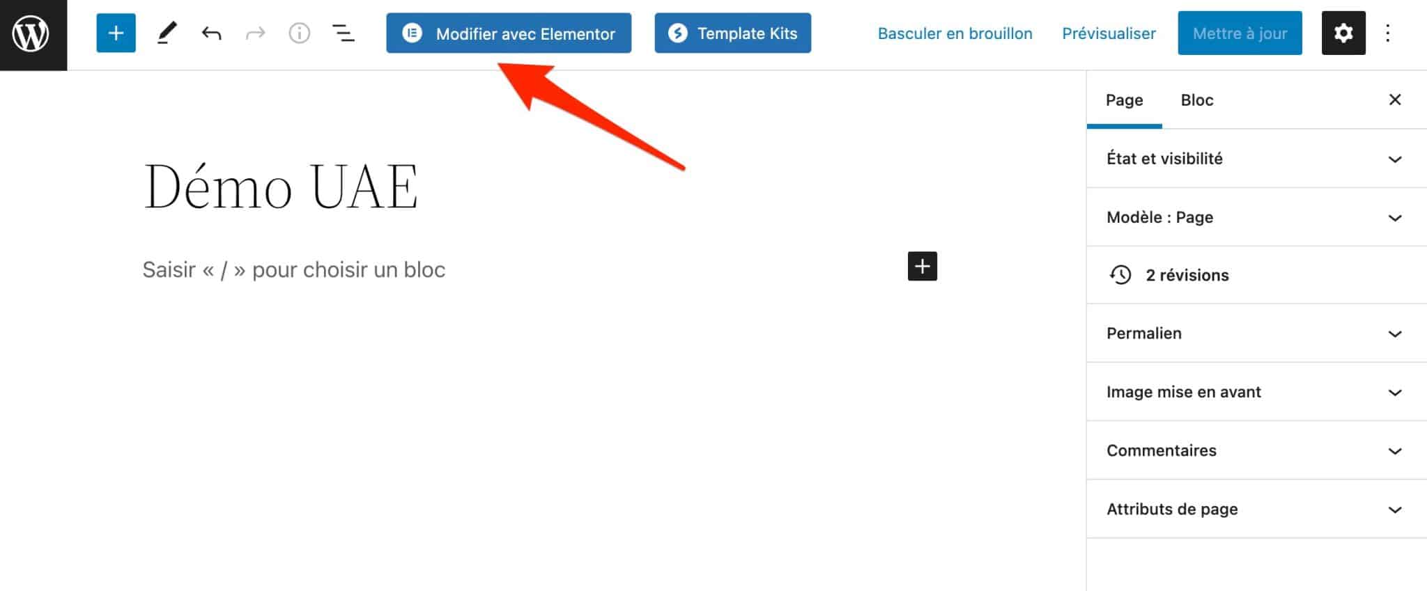 Modification d'une page avec Elementor.