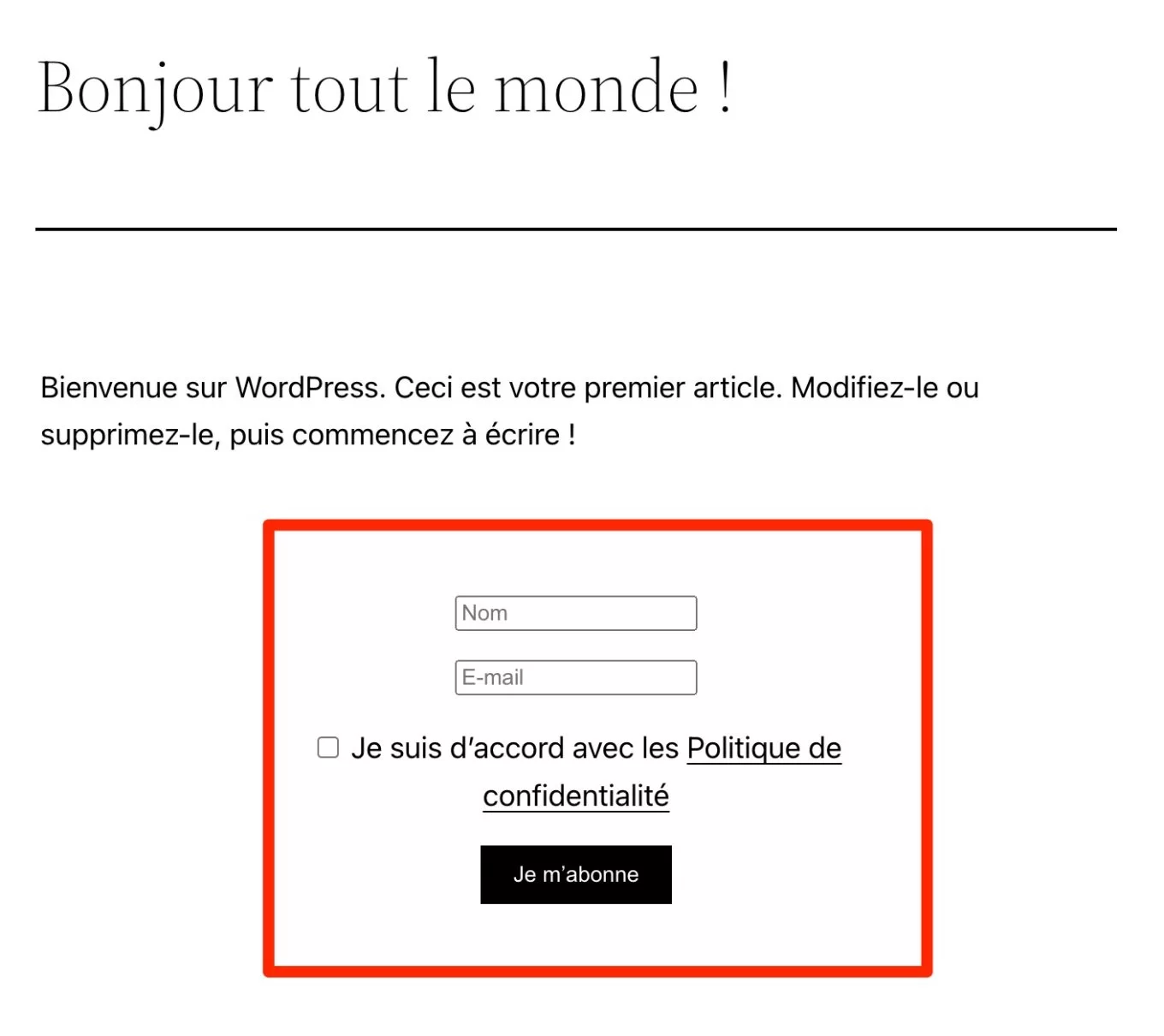 Intégration d'un formulaire AcyMailing dans un article.