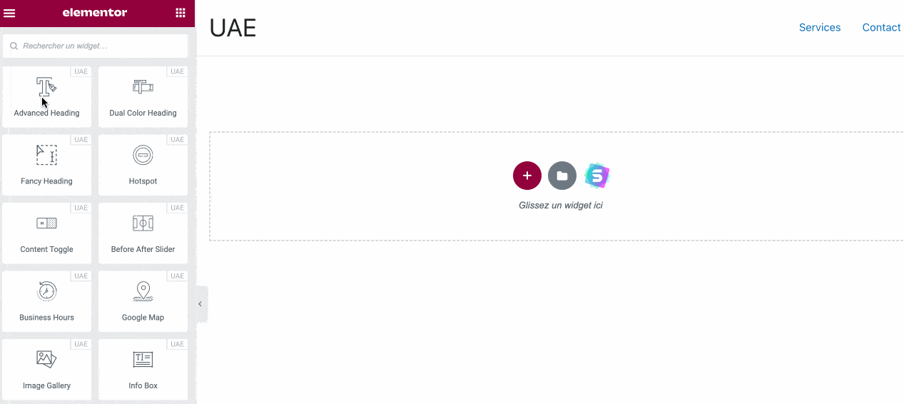 Les widgets d'Ultimate Addons for Elementor s'utilisent en glisser-déposer.