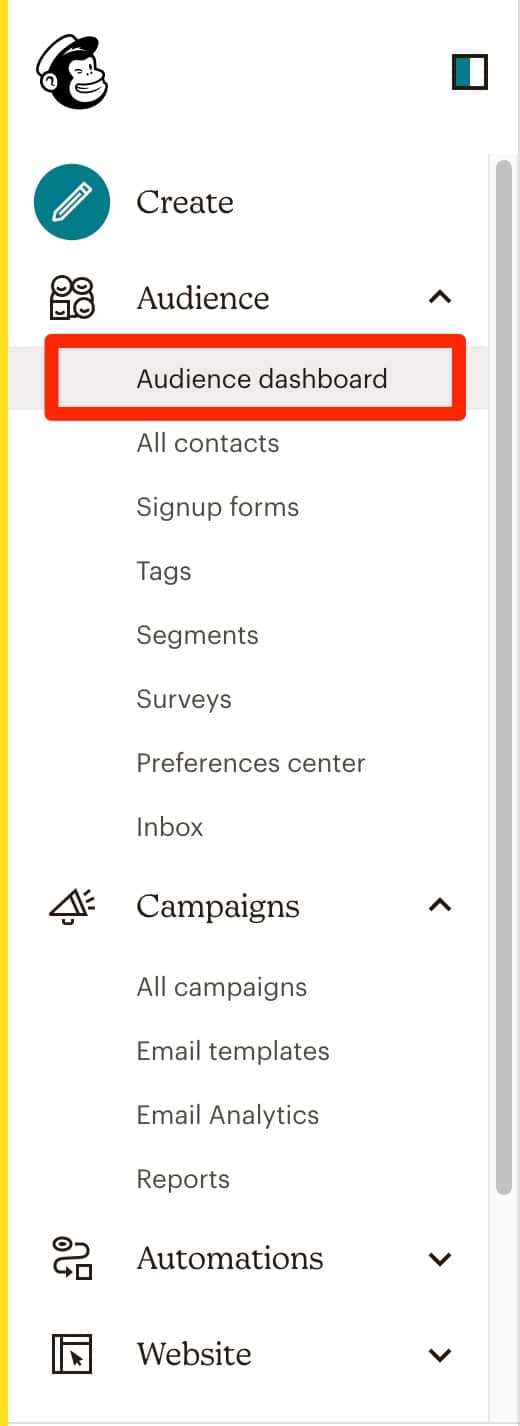 Your audience dashboard on Mailchimp.