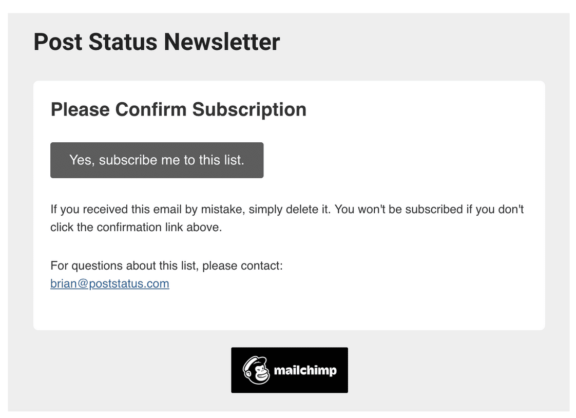 Example of a double opt-in email.