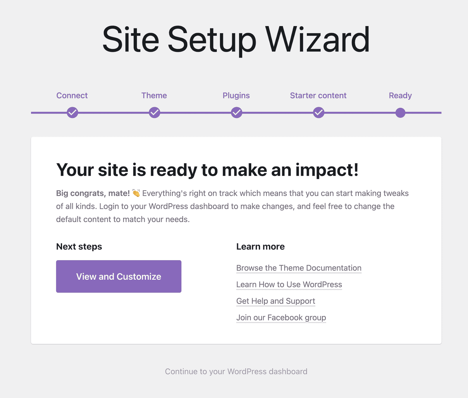 The Rosa LT WordPress theme has finished installing.