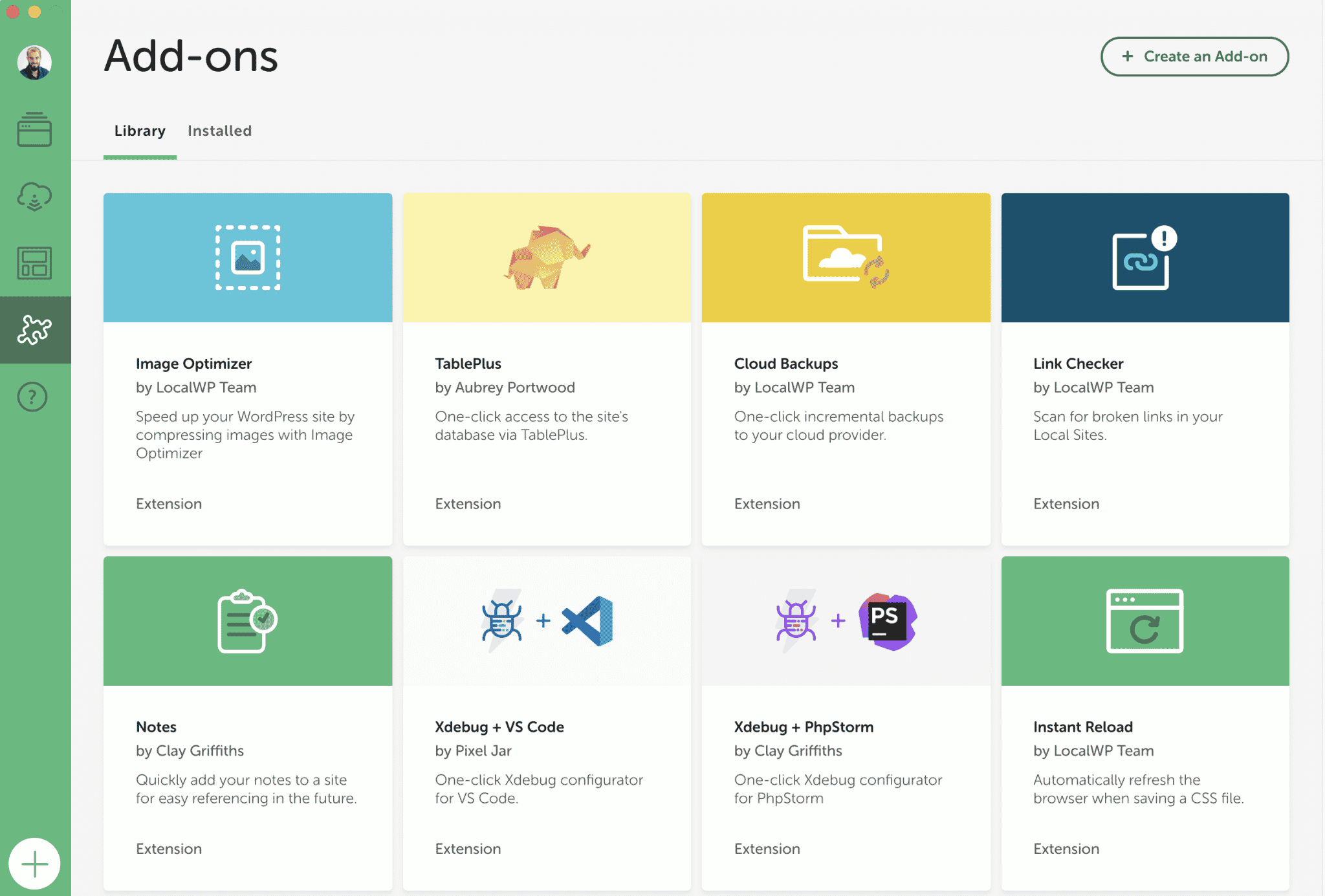 Les add-ons proposés par Local by Flywheel.