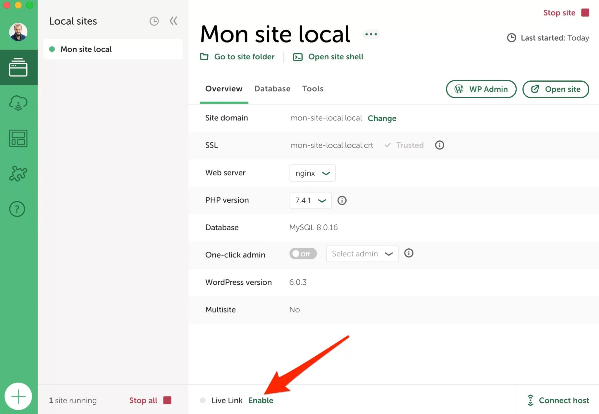 Les Live Links de Local by Flywheel permettent de montrer votre site à vos clients.