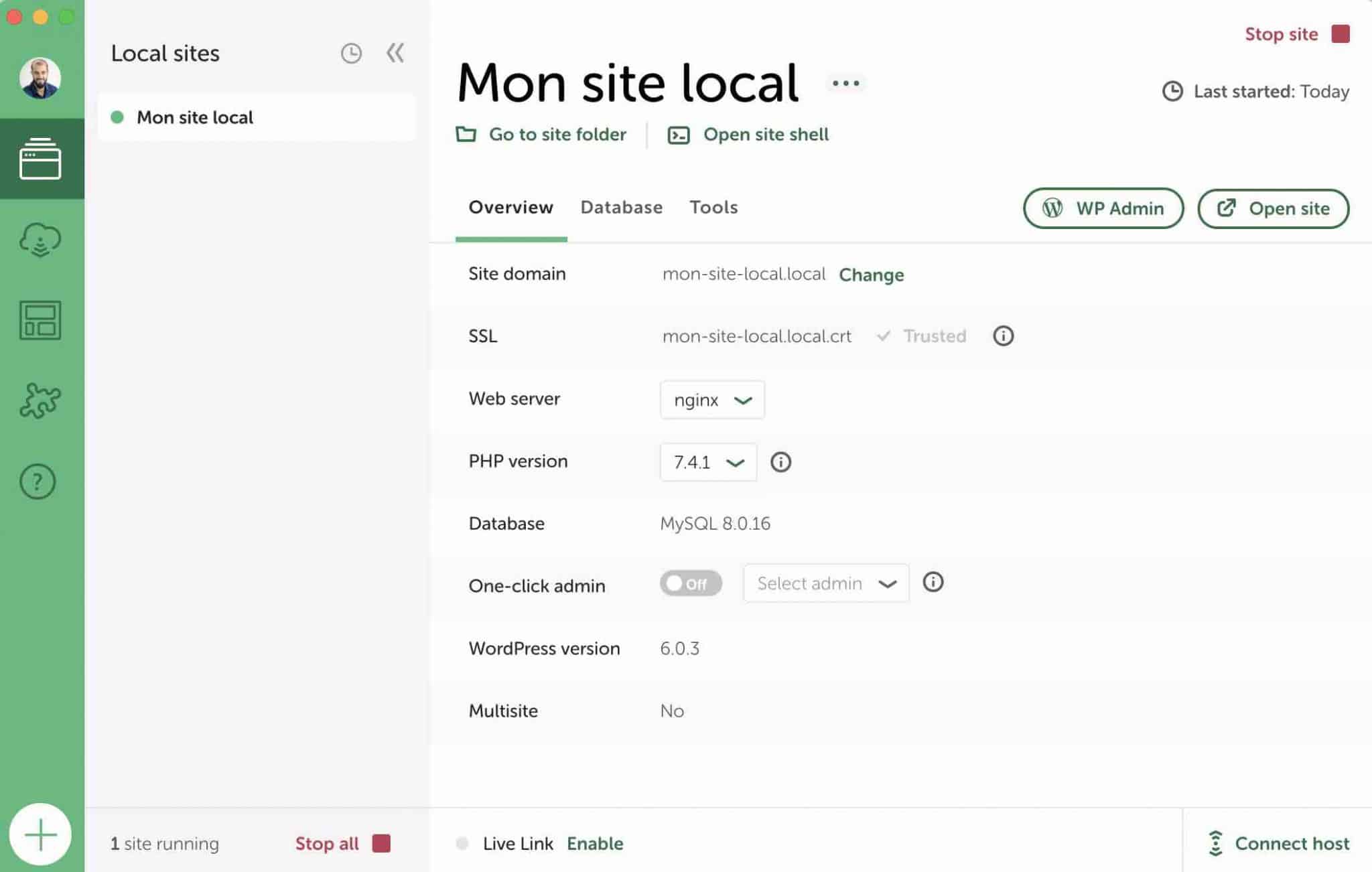 Local permet de configurer un environnement défini ou personnalisé.