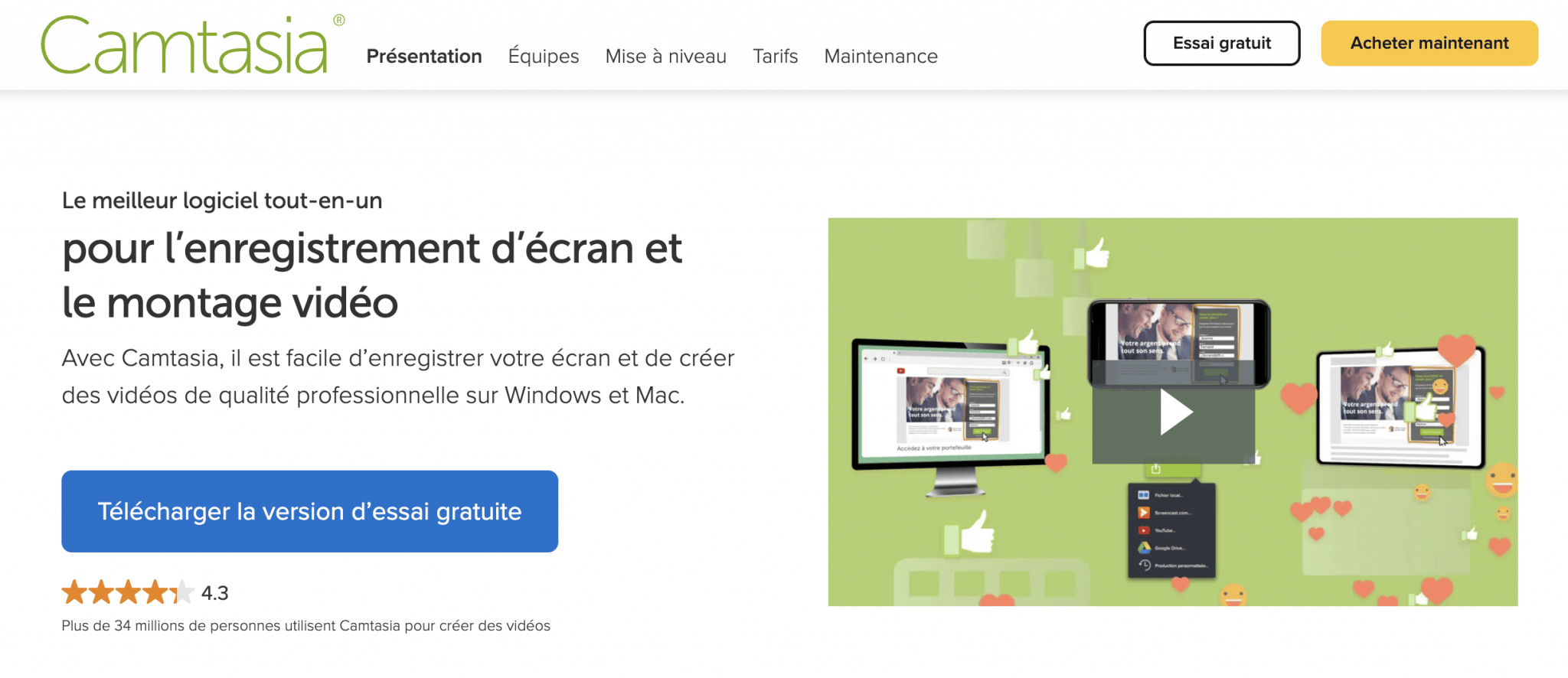 Camtasia est un éditeur vidéo et enregistreur d’écran pour macOS et Windows.