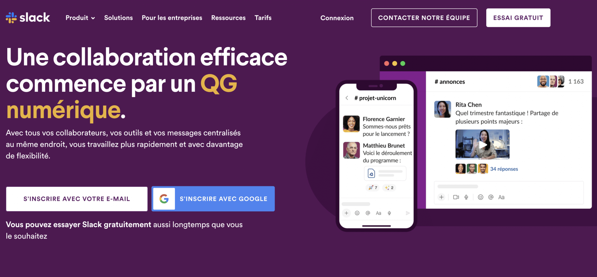 Slack est une plateforme de communication collaborative permettant d’échanger en continu avec toute son équipe.