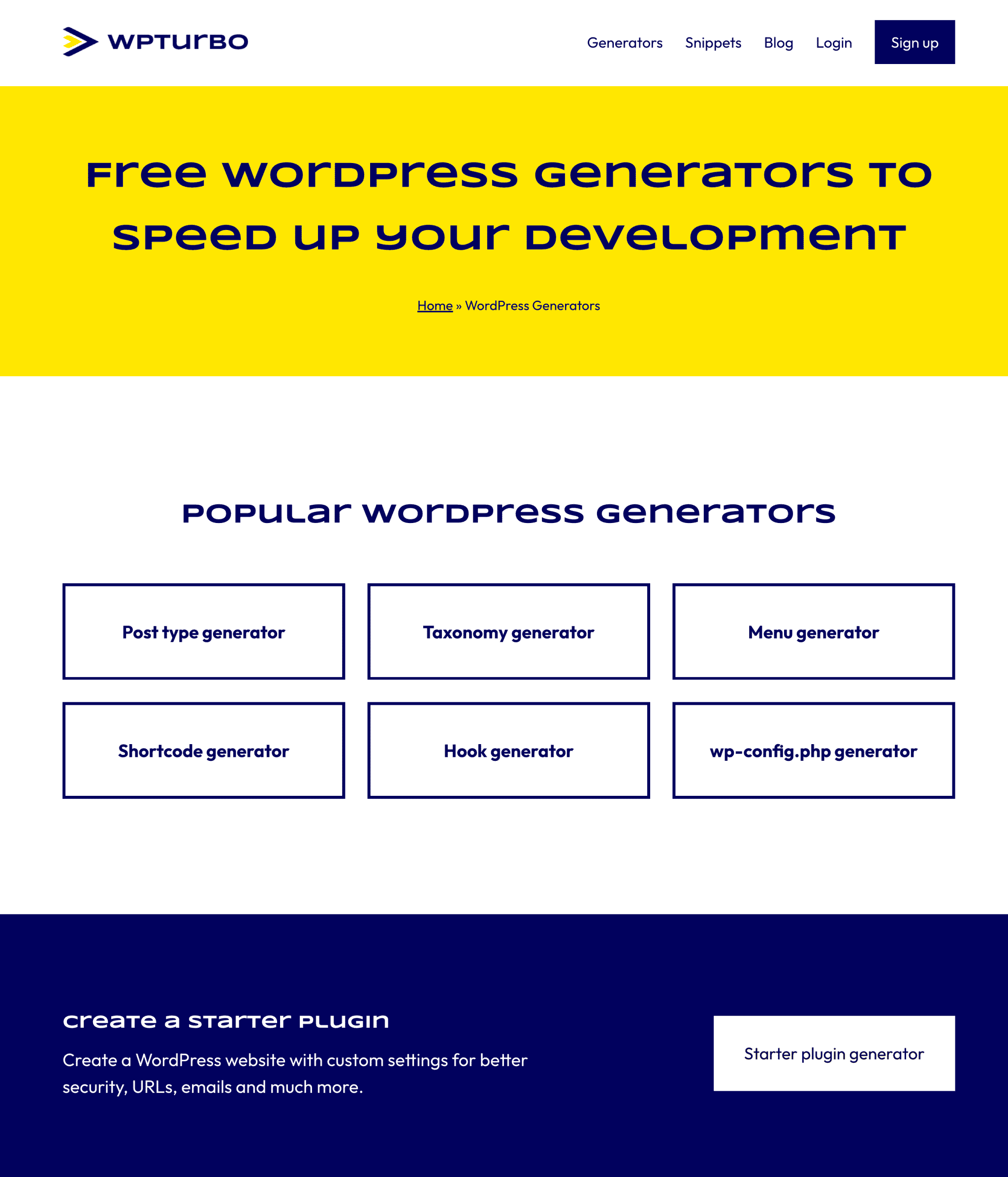 WPTurbo met à disposition des développeurs WordPress des générateurs de code.