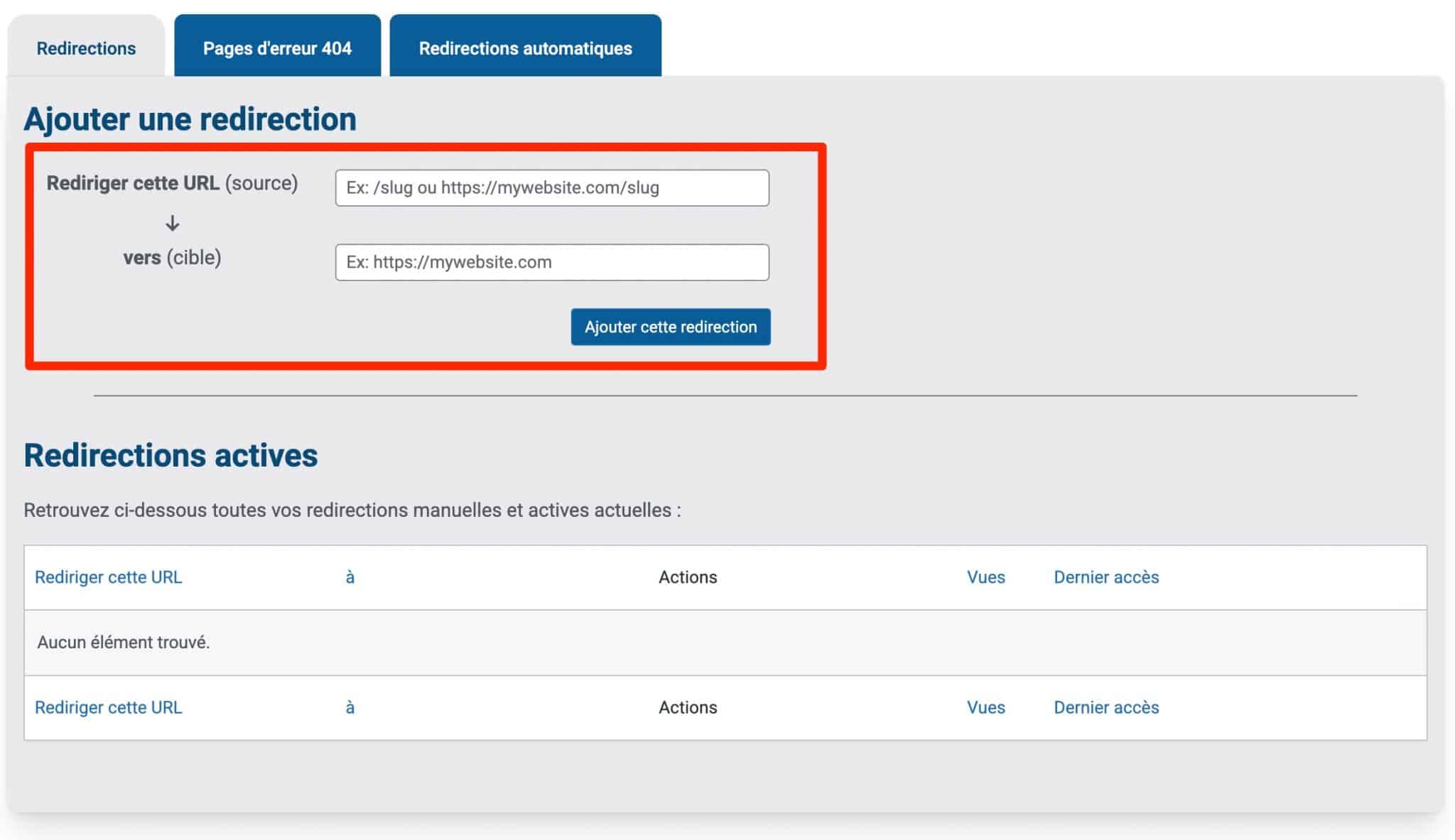 Dans sa version Pro, SEOKEY permet d'ajouter des redirections 301.