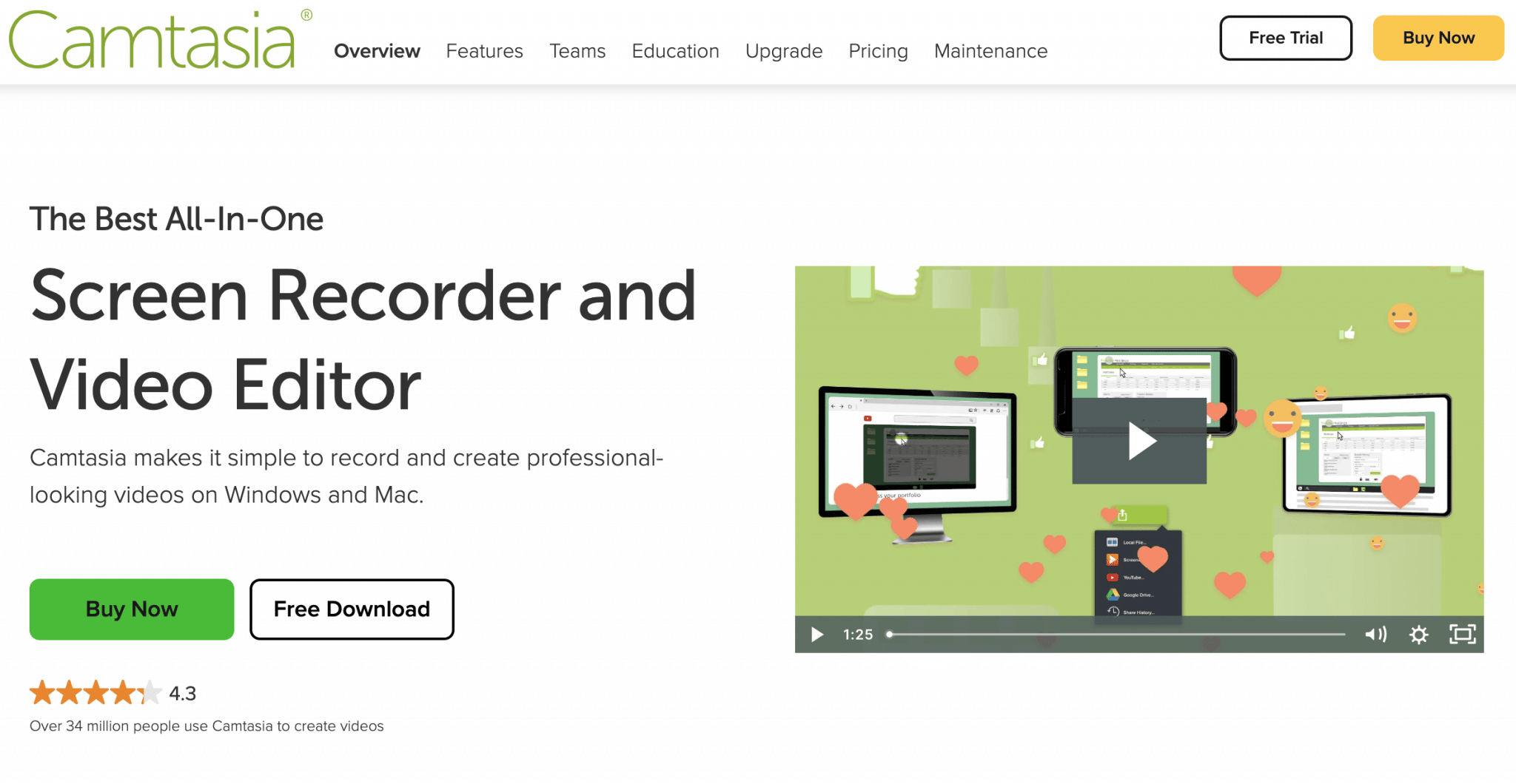 Camtasia is a video editor and screen recorder for macOS and Windows.