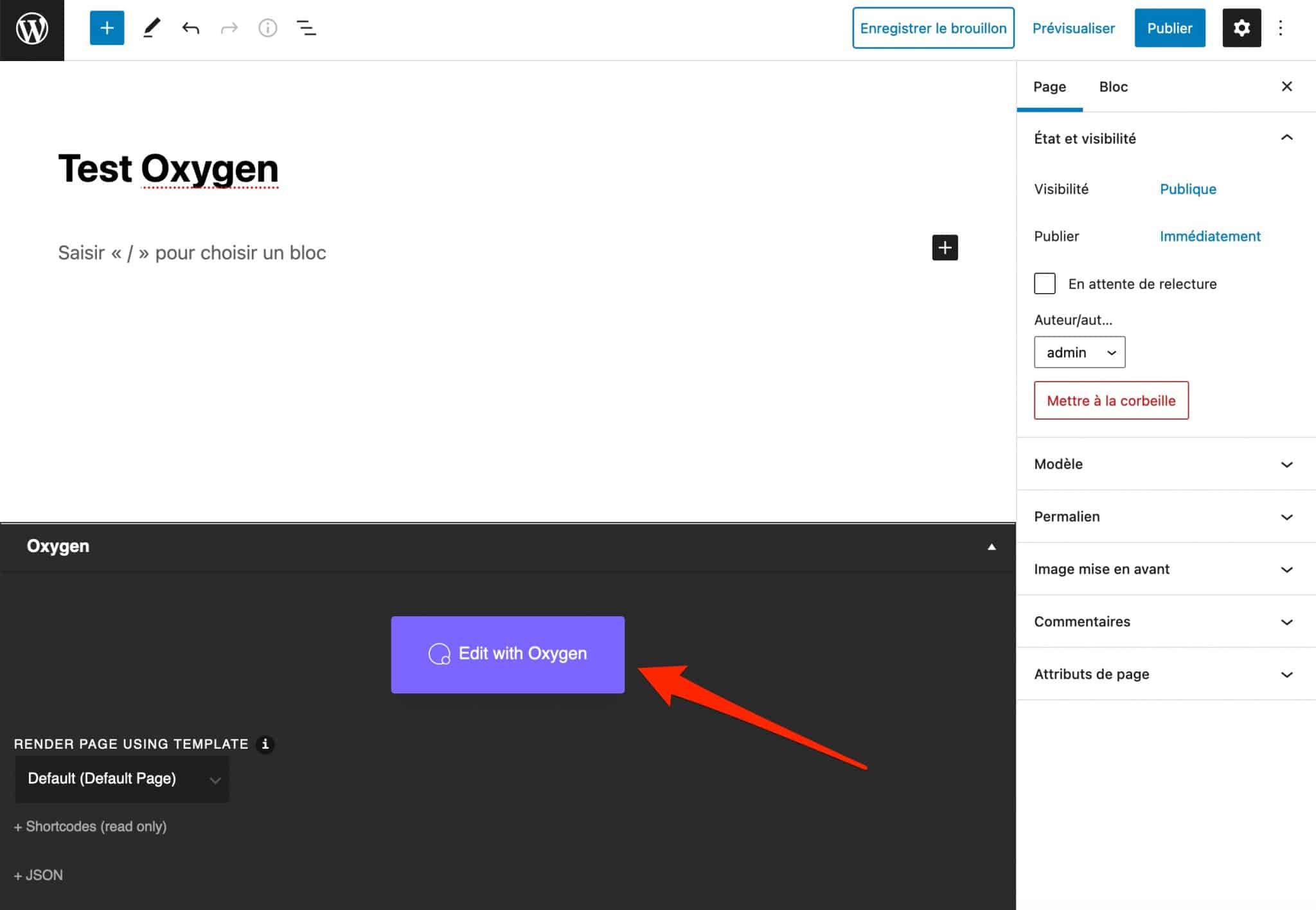Une page peut très facilement être éditée à l'aide d'Oxygen Builder.
