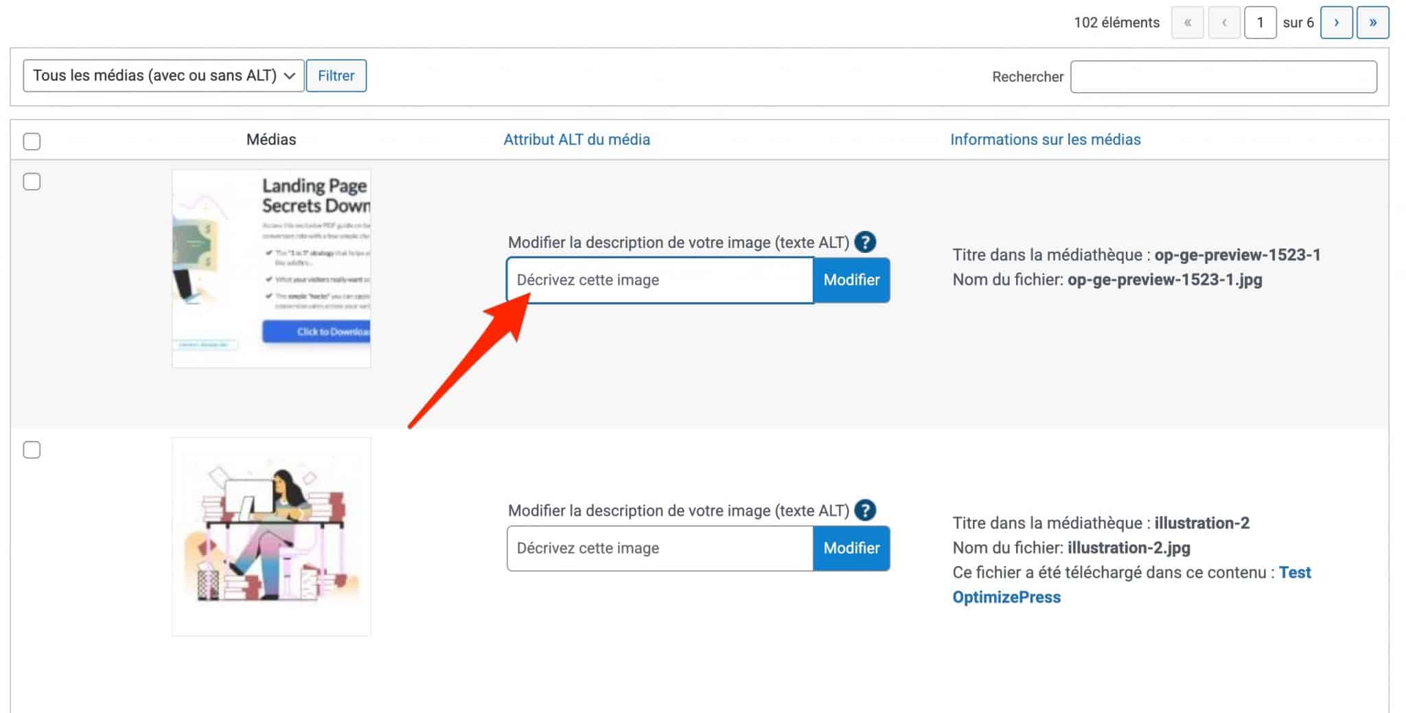 Vous pouvez modifier la description d'une image dans l'éditeur de SEOKEY.