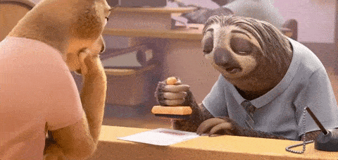 A sloth slowly reading a page.