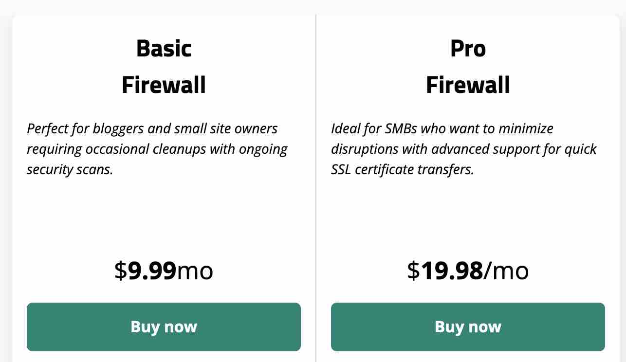 Prix du firewall de Sucuri.