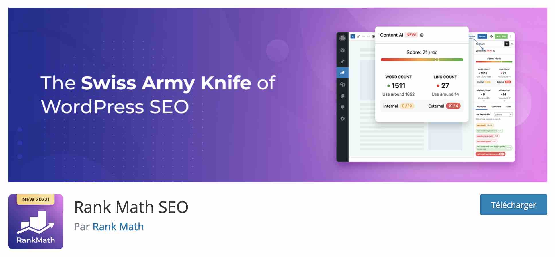 Rank Math SEO est un plugin WordPress pour optimiser le référencement naturel.