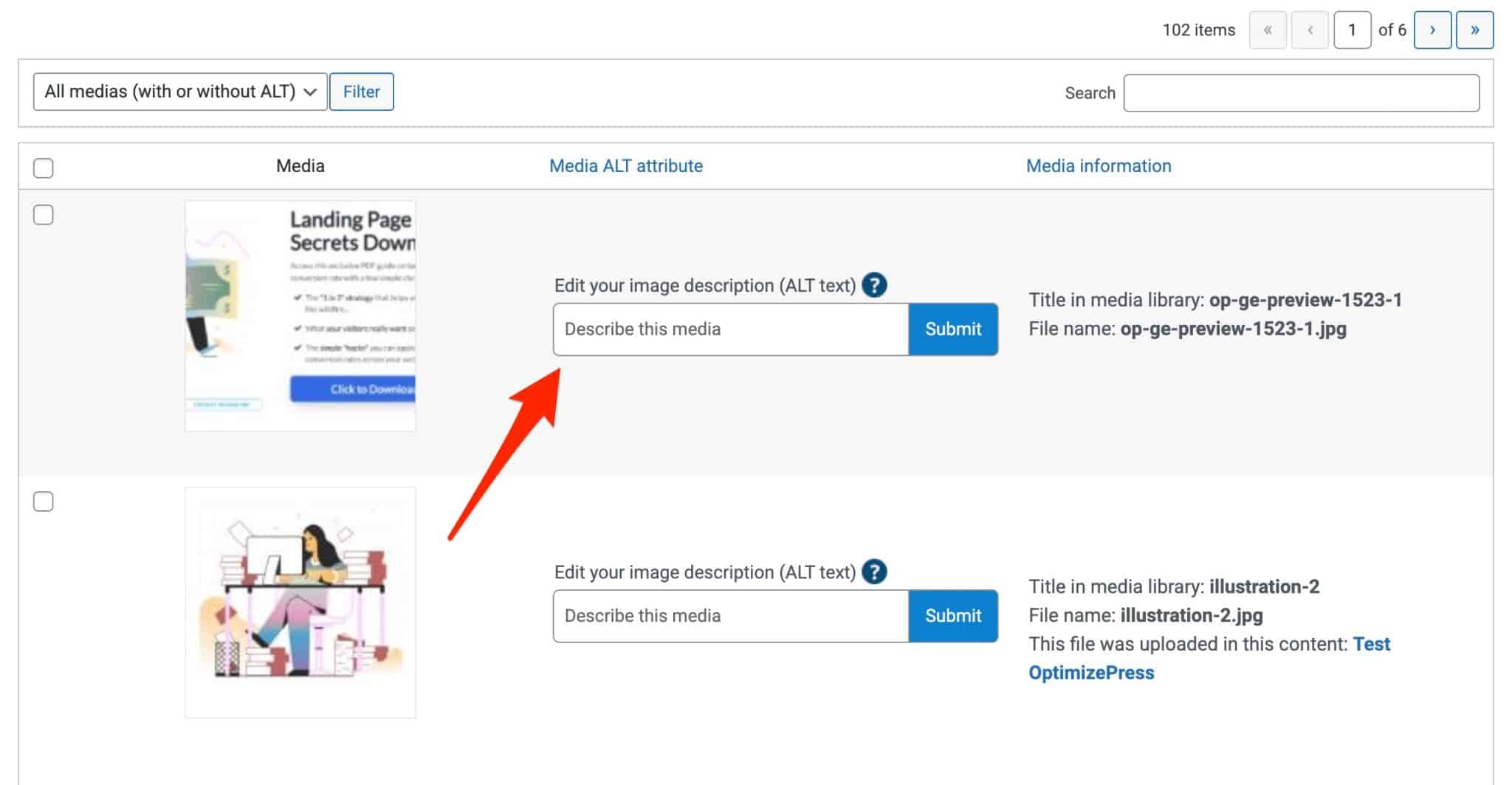 You can modify the description of an image in the SEOKEY editor.