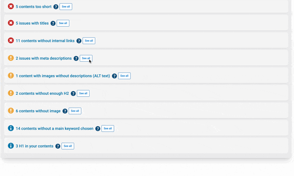 You can see the detail of every problem that SEOKEY finds.