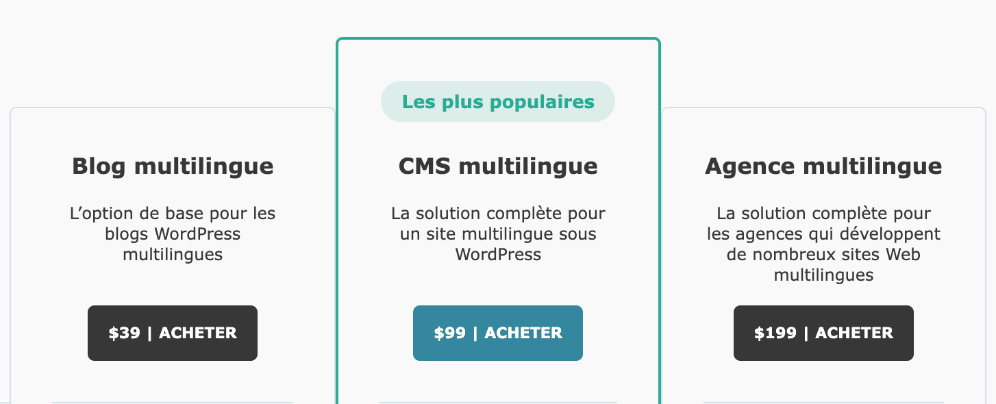 Tarifs de WPML.