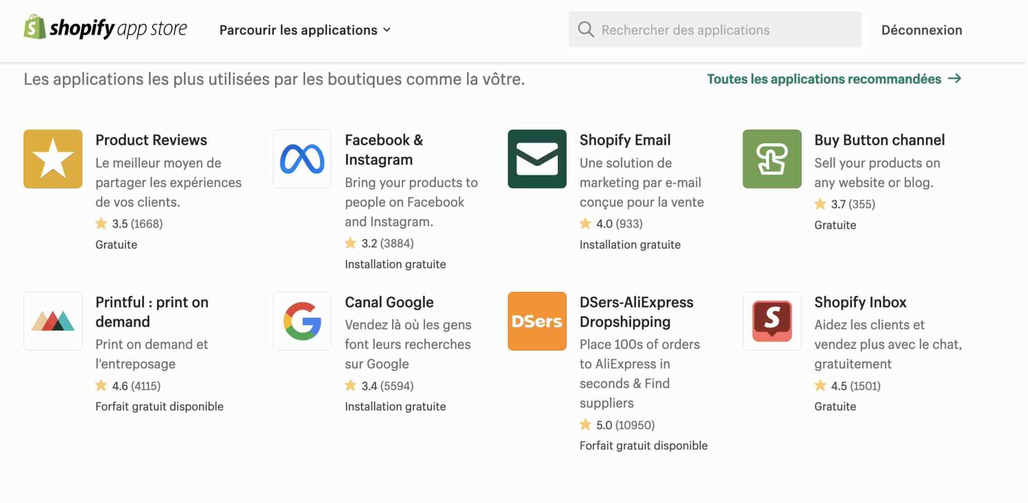 L'App Store de Shopify.