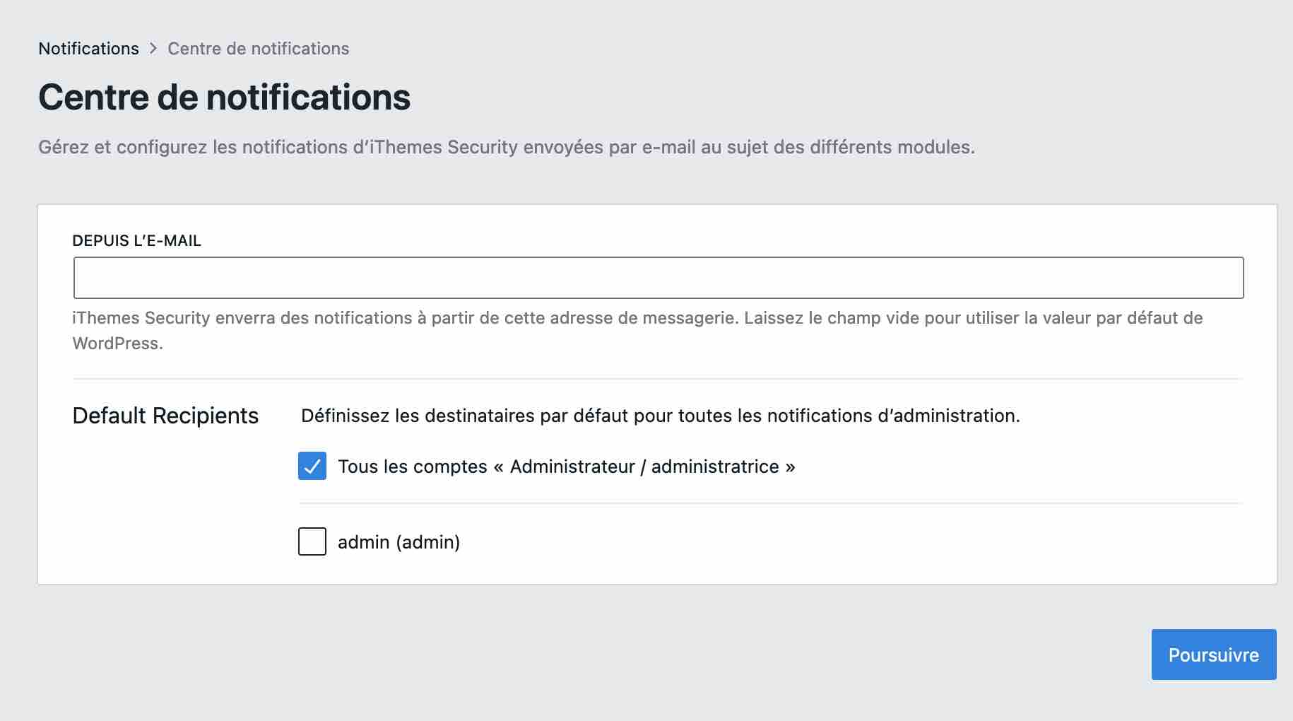 Le centre de notifications proposé par iThemes Security.