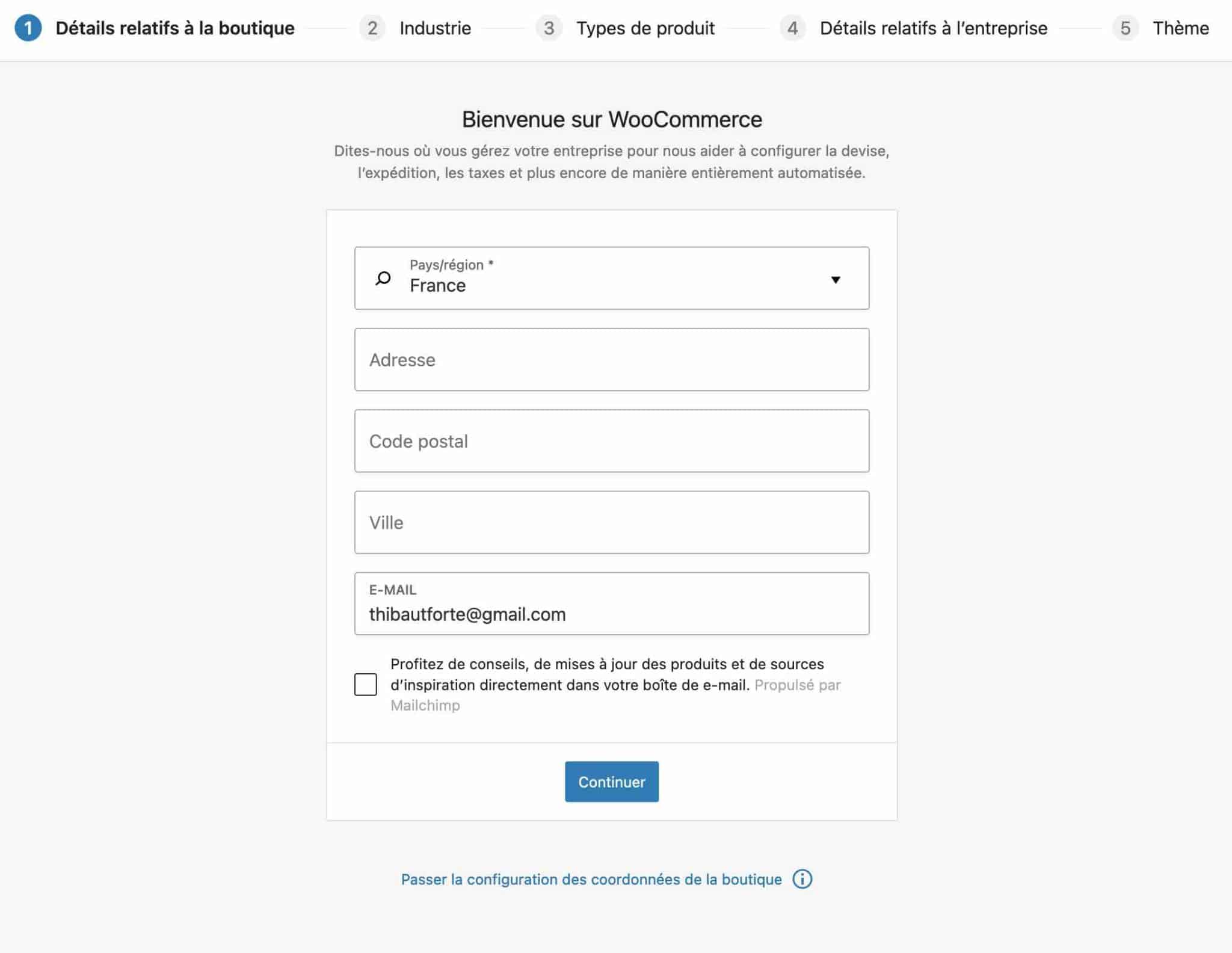 Configuration de la boutique WooCommerce.