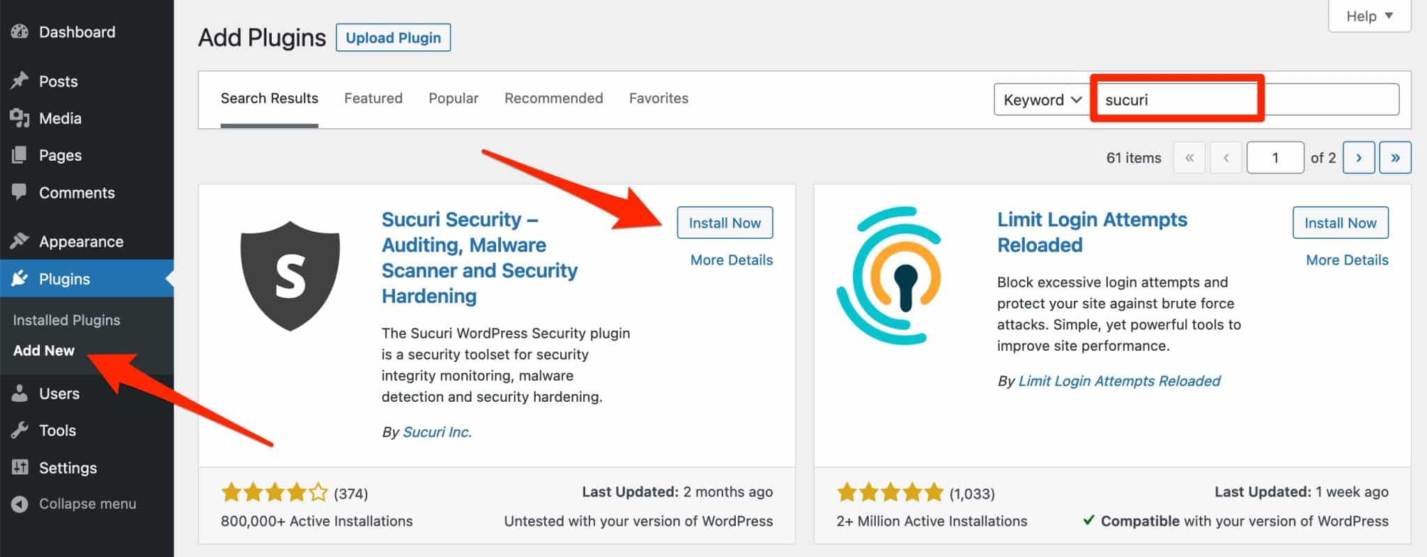 Sucuri can be installed from your WordPress dashboard.
