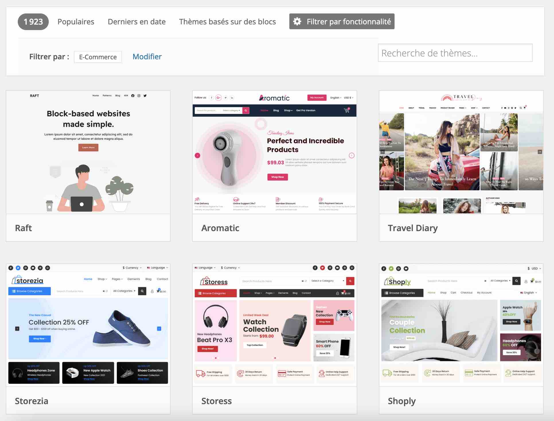 Il existe près de 2 000 thèmes WooCommerce gratuits sur le répertoire officiel.