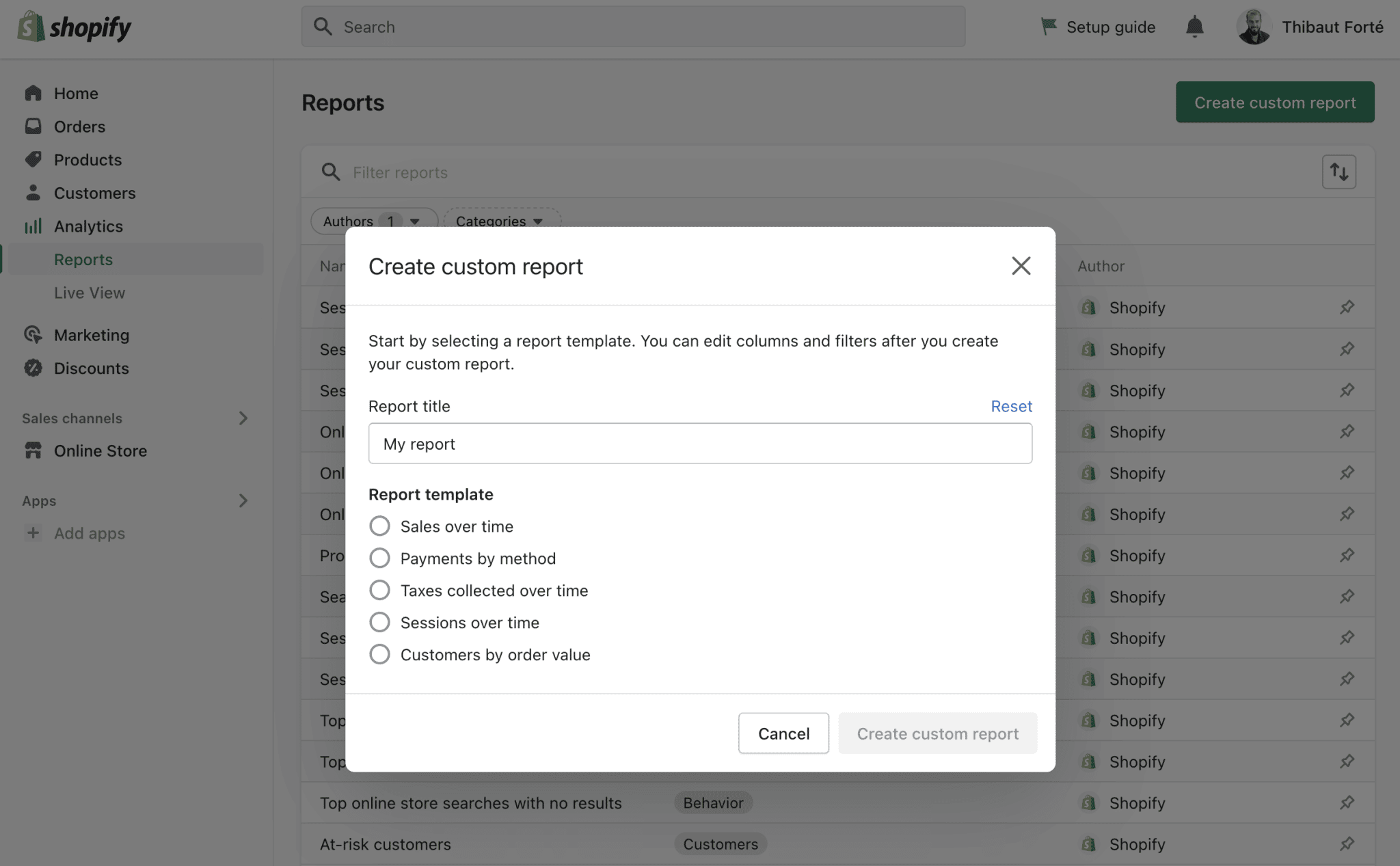 Shopify can generate a personalized report on your sales.