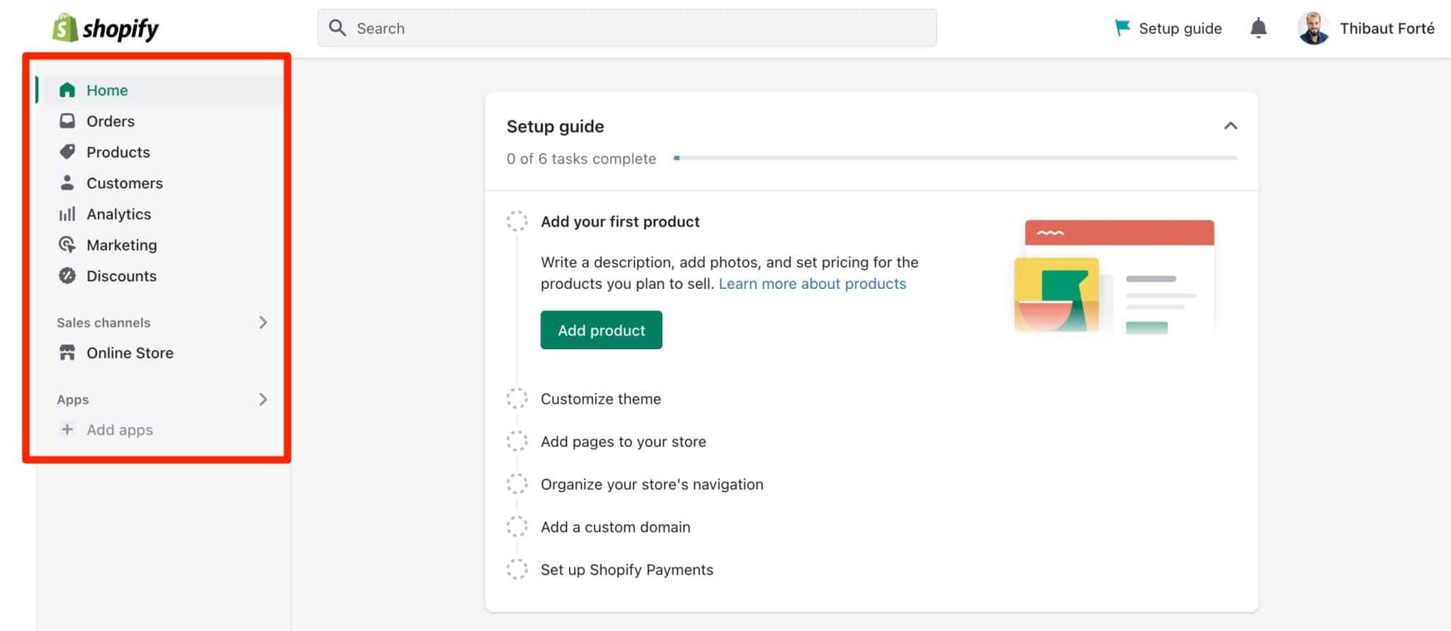 The Shopify dashboard.