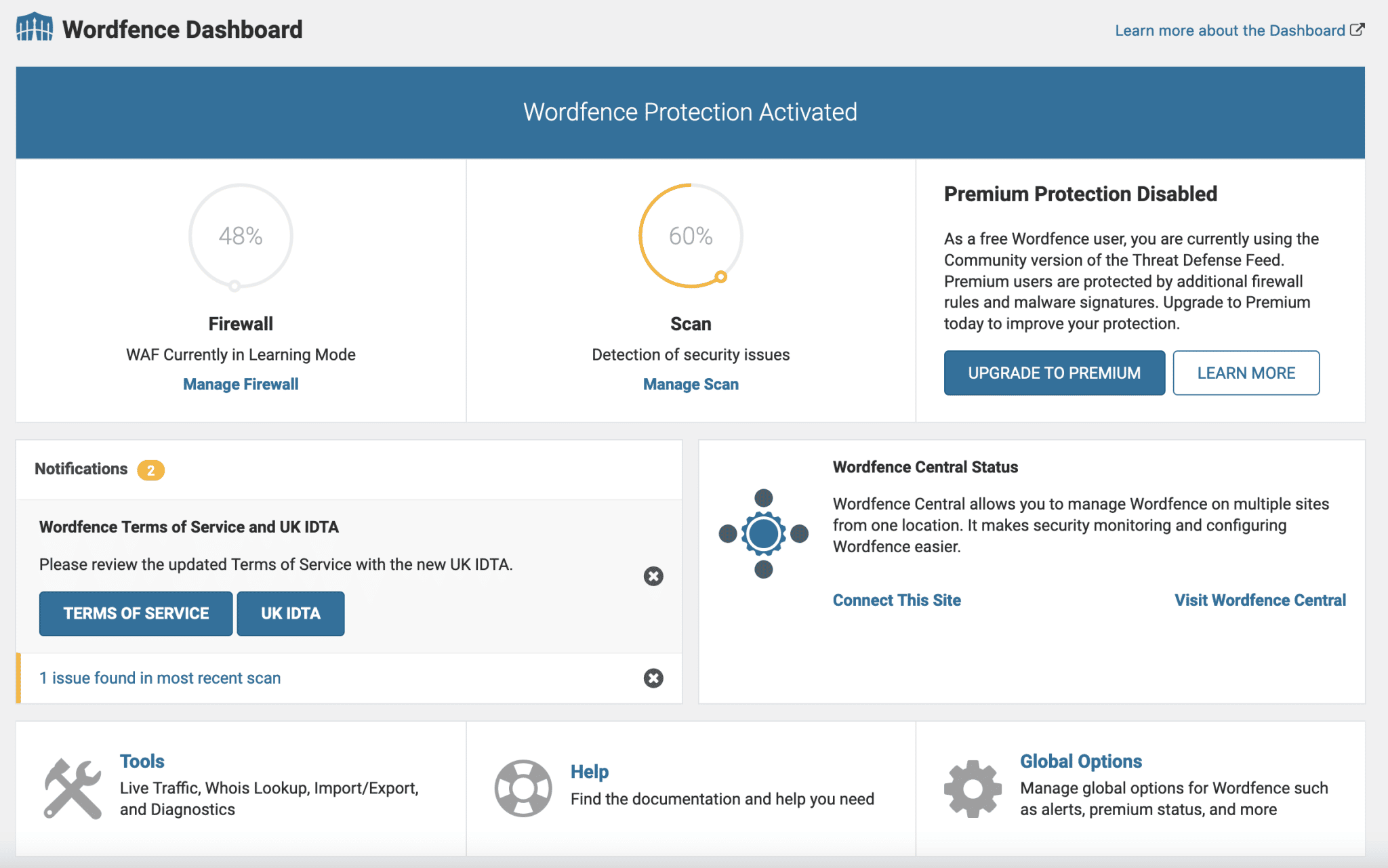 The Wordfence Security dashboard.