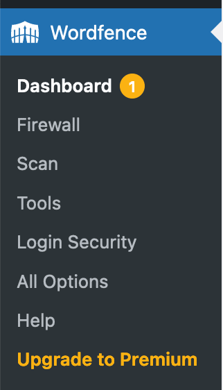The Wordfence settings menu.