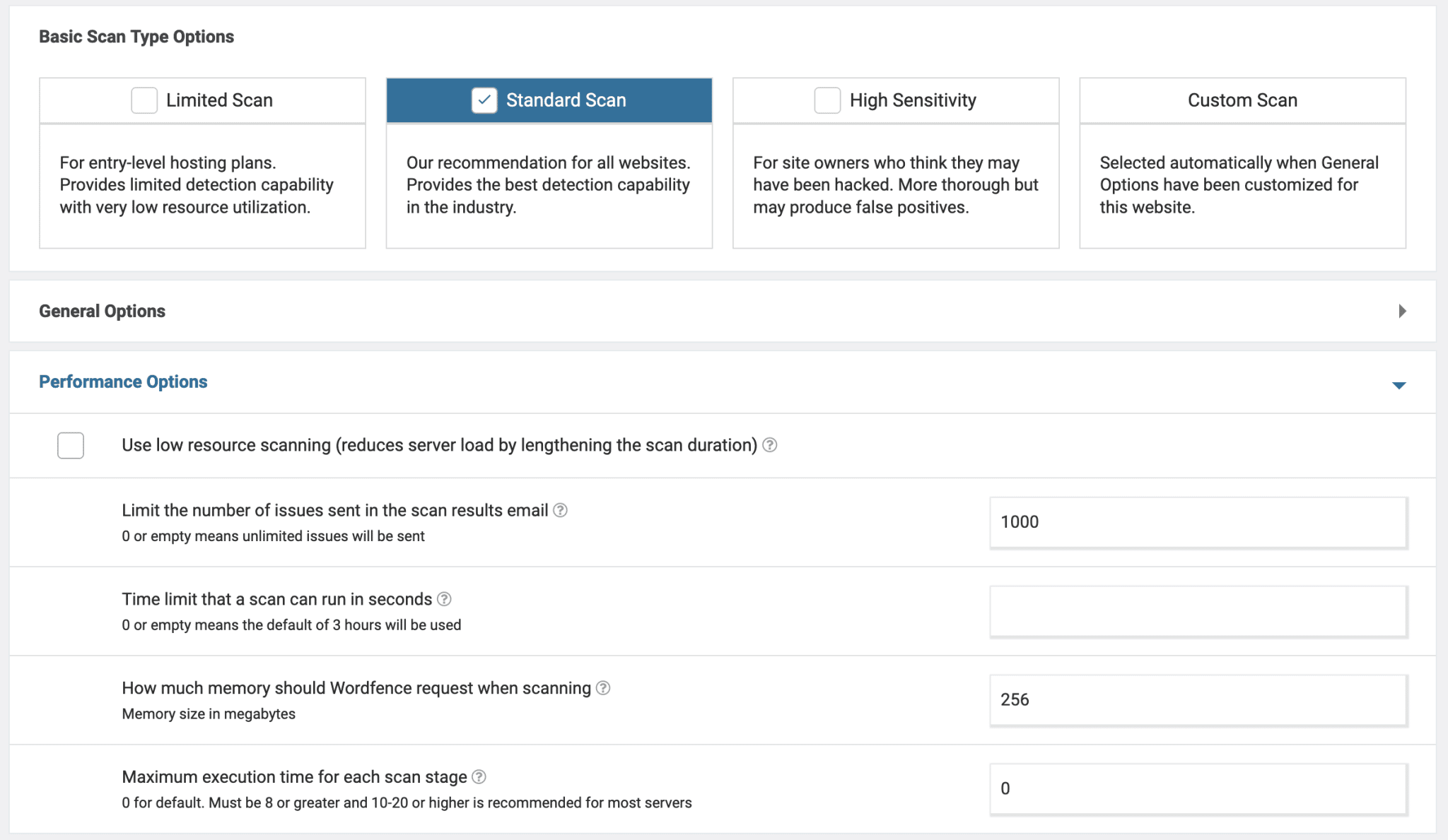 Wordfence allows you to alter the settings for security scans.