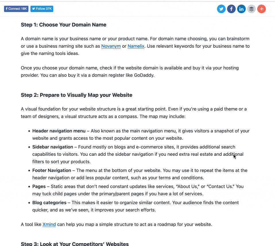 Floating following and sharing buttons.