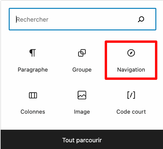 Création d'un menu déroulant via le bloc WordPress Navigation.
