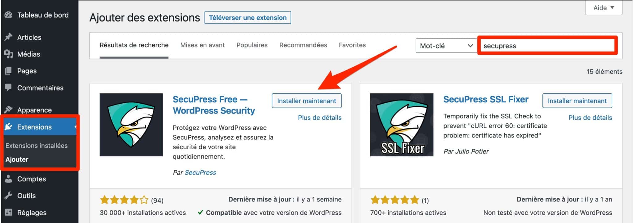 Installation de SecuPress.