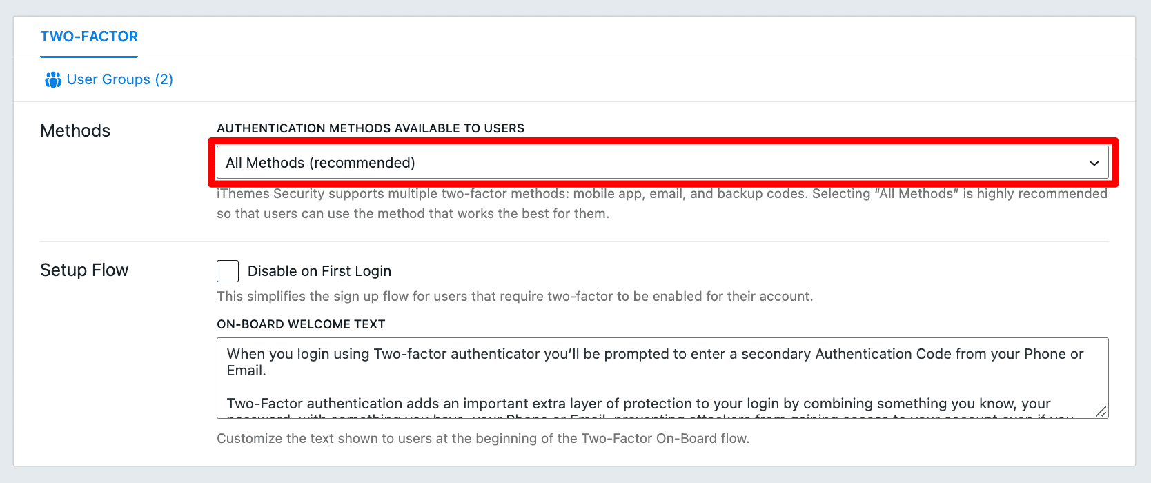 iThemes offers several methods for two-factor authentification.