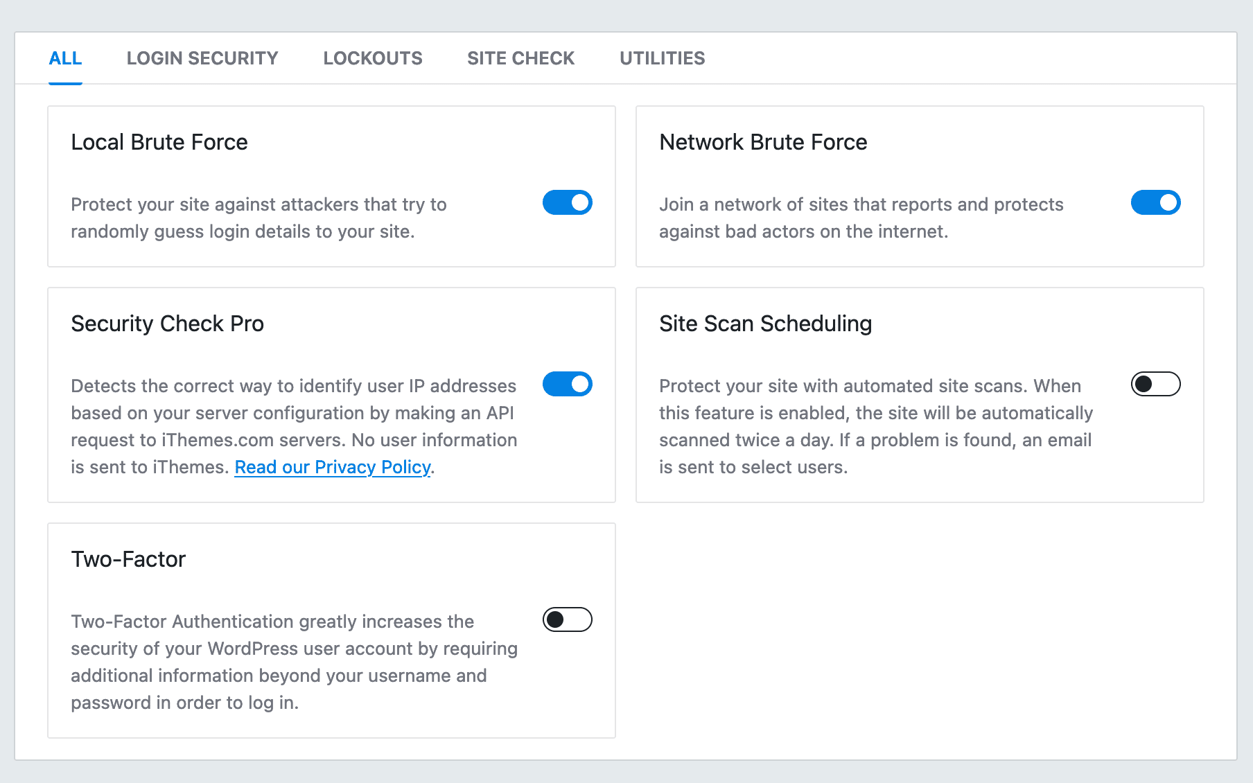 Features offered by the iThemes Security plugin.