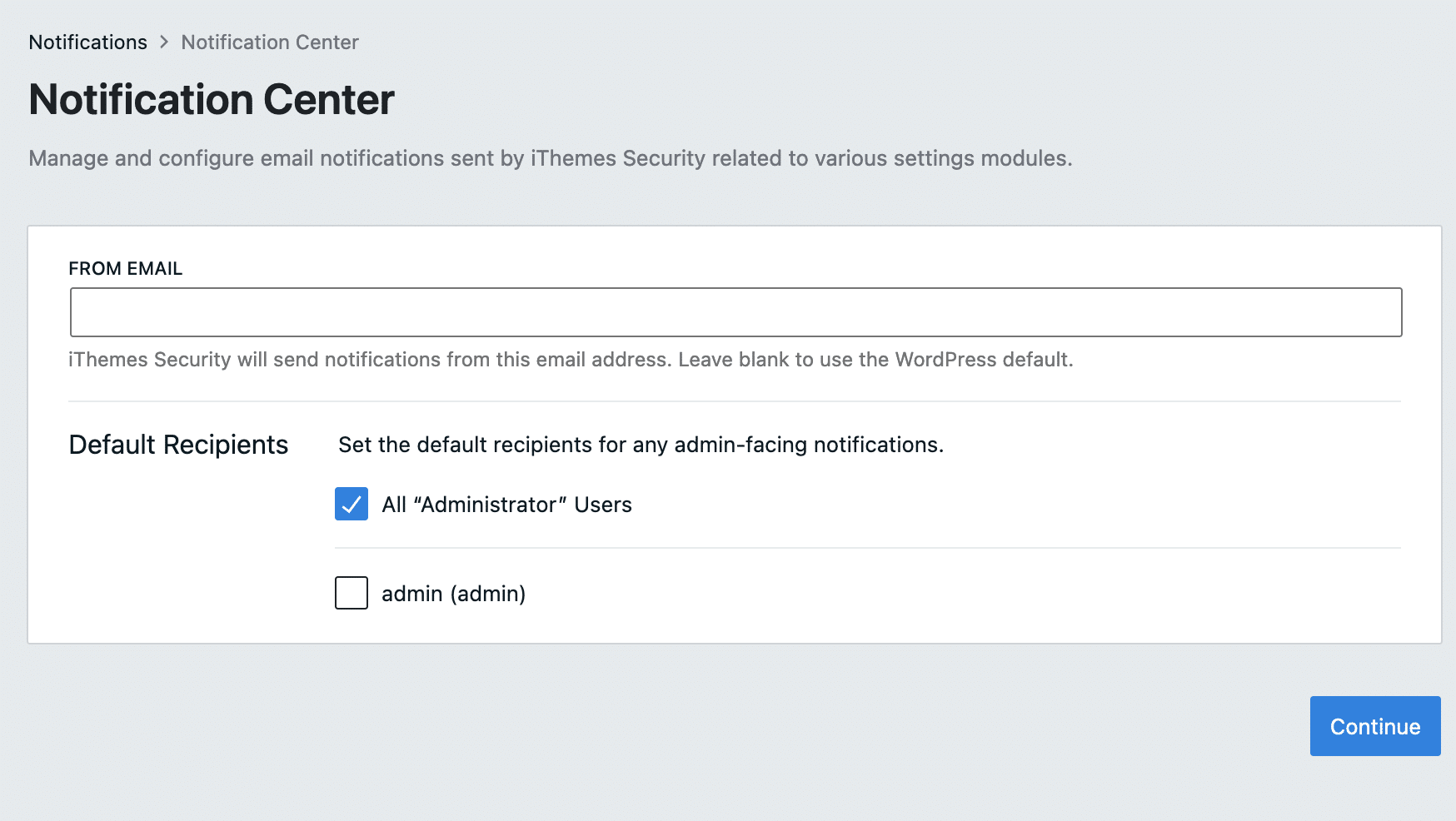 The iThemes Security Notification Center.