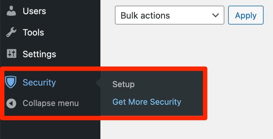 The iThemes Security Setup menu.