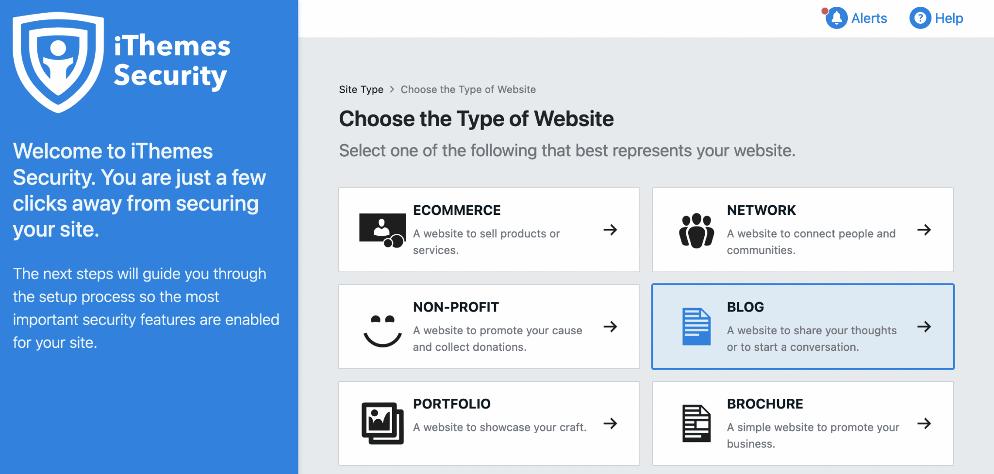Preview of site templates offered by iThemes Security.