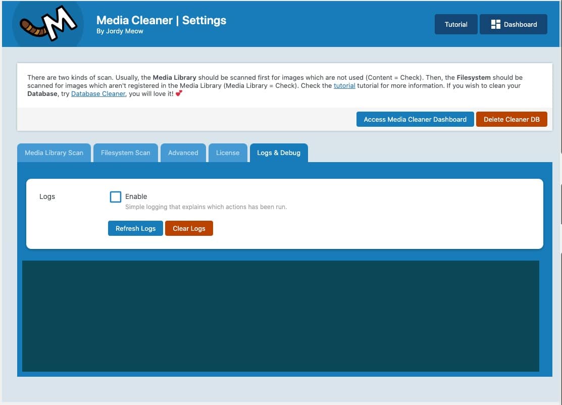 Activation des logs sur Media Cleaner.