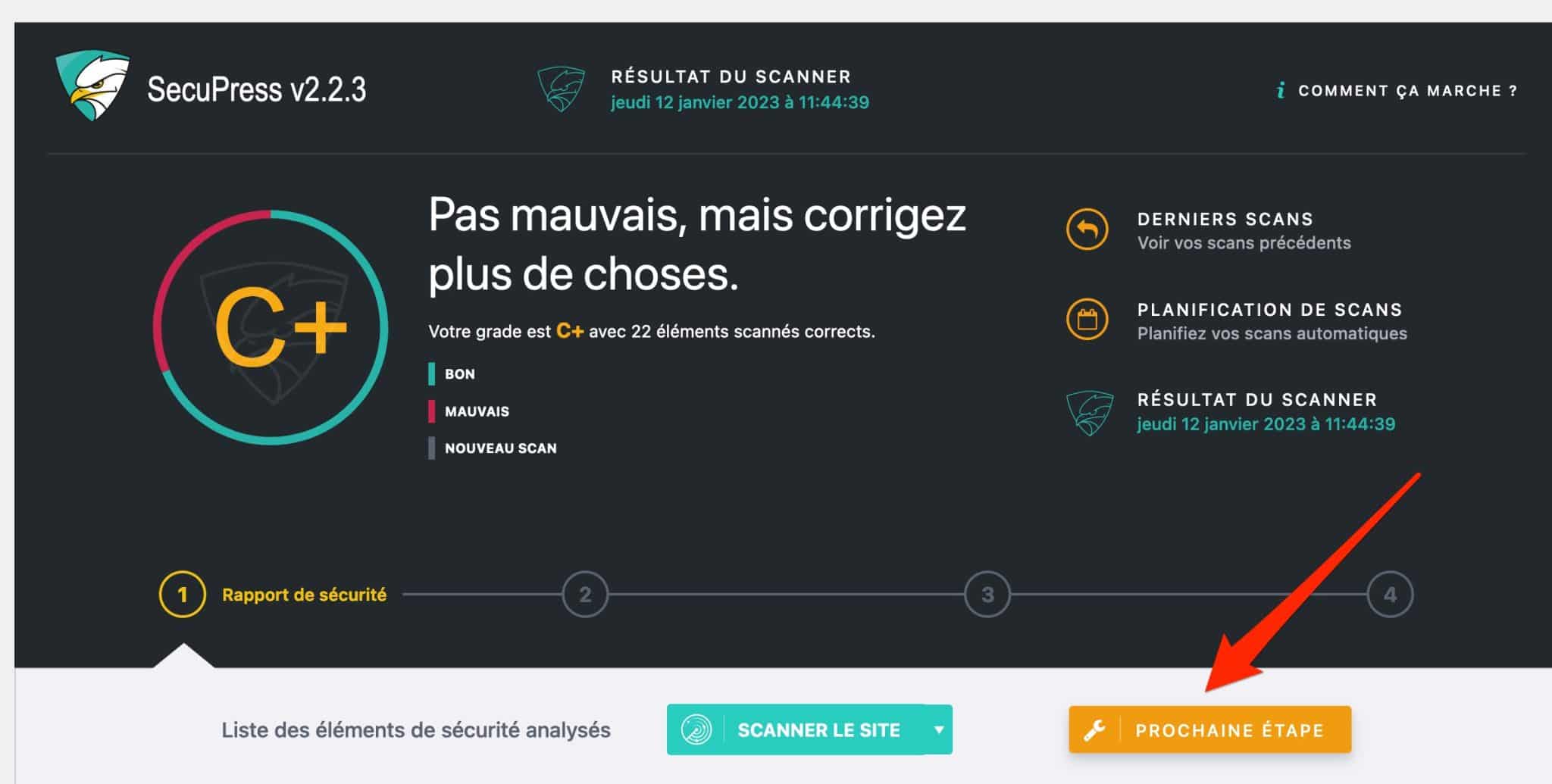 SecuPress attribue une note de sécurité.