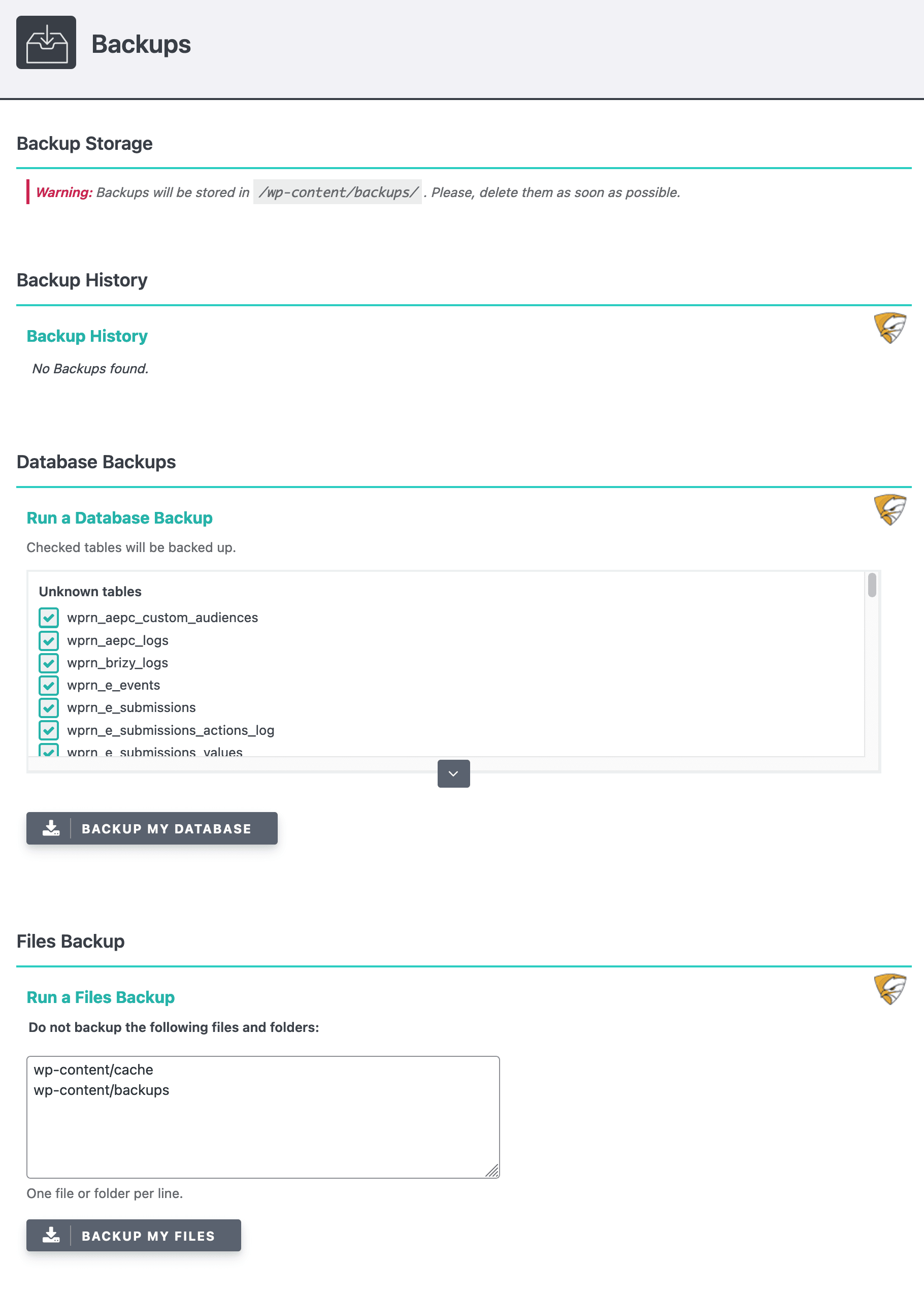 SecuPress allows you to backup your files and database.