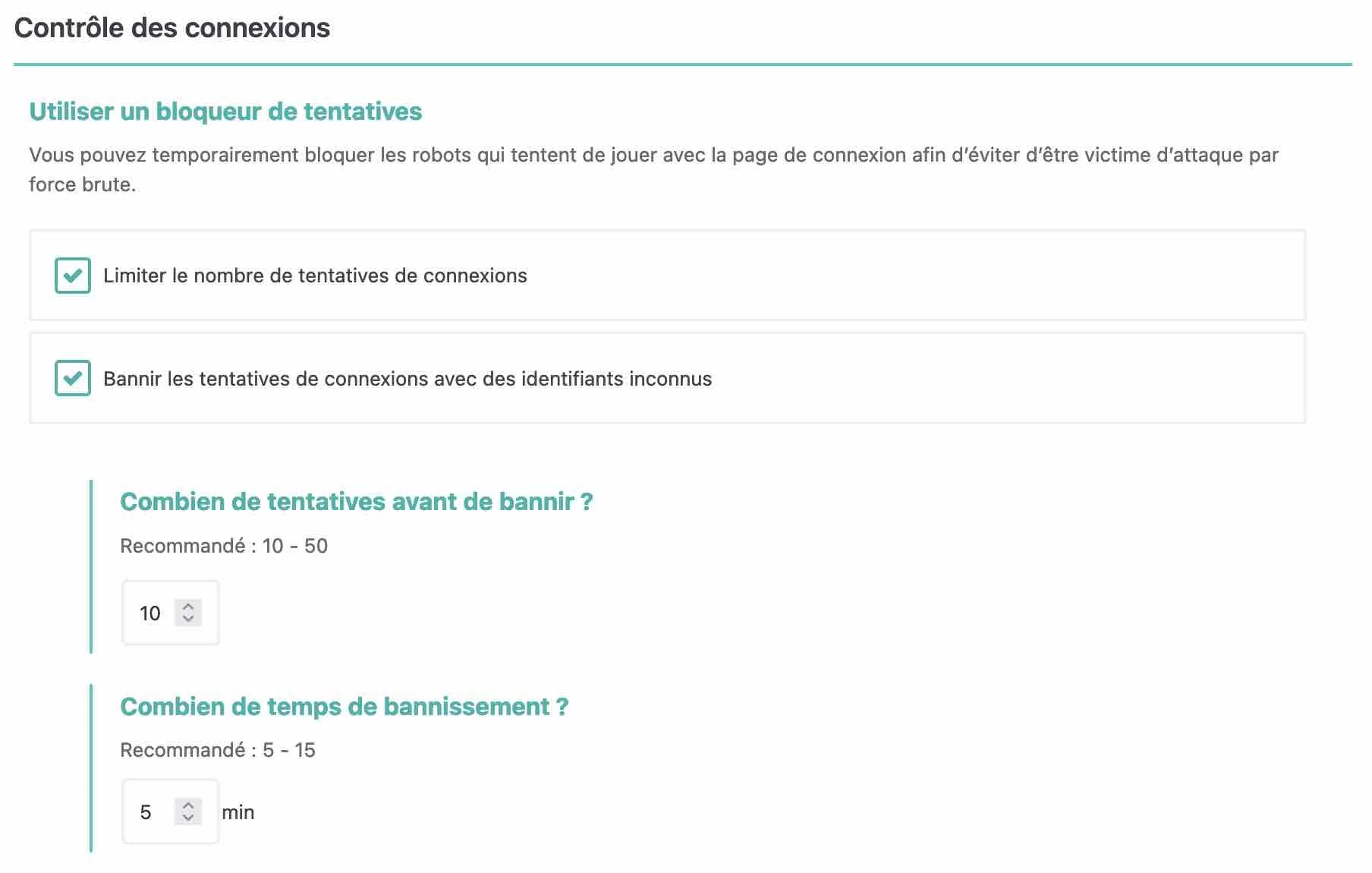 L'extension permet de bloquer les tentatives de connexion à l'administration de WordPress.