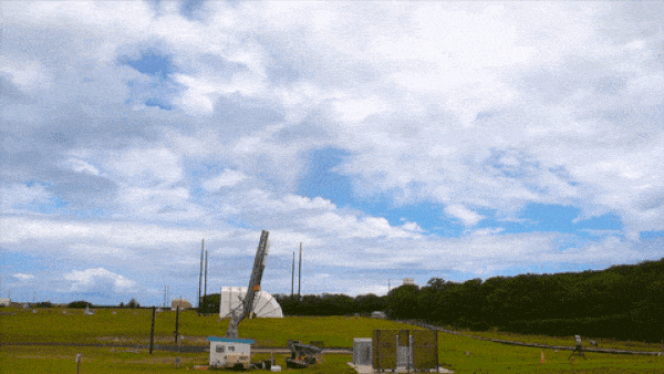 A rocket takes off.