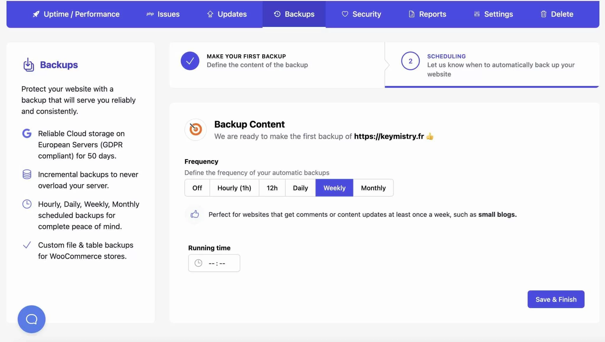 WP Umbrella permet de planifier la périodicité de la sauvegarde.